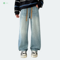 2026 New Teenager Mid Waist Casual Light Wash Narrow Straight Jeans Slimming Long Leg with Embroidery for Youth Low MOQ