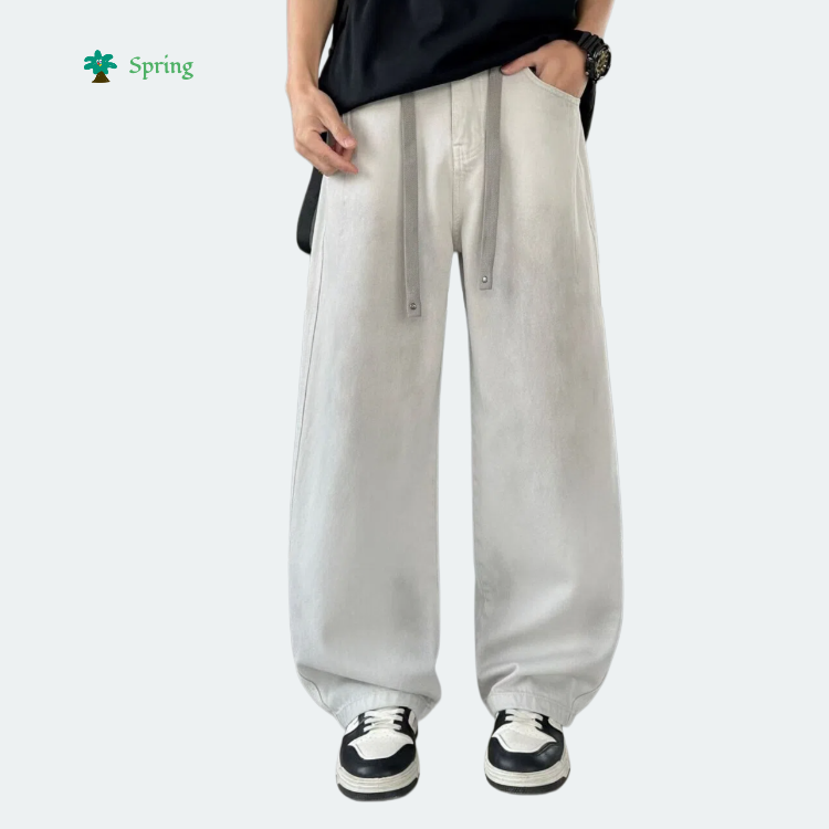 2026 Spring Breathable Windproof Denim Teen Adult Galaxy Grey Straight Light Wash Casual Mid Rise Jeans Adjustable Waist Button