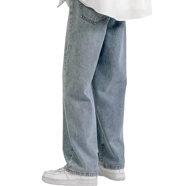 2026 Spring Custom Solid Color Light-colored Vintage Men's Loose Straight Plus Size Sand Wash Wide Legs Baggy Eco-Friendly Print