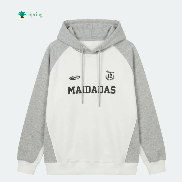2026 Spring New Oversized Hoodie Raglan Sleeve Drop Shoulder Vintage College Style Casual Sweatshirt