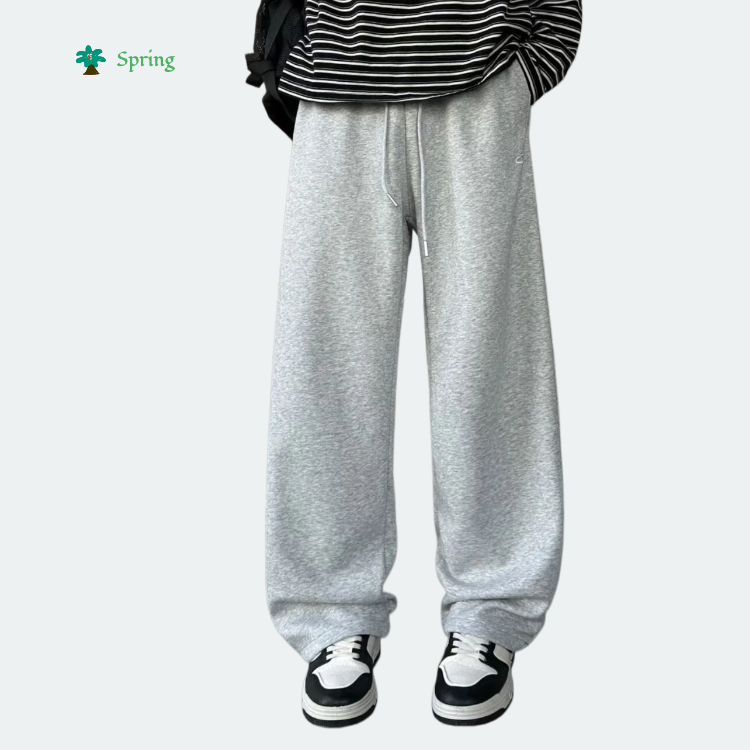 2026 Spring Preppy Style Side Stripe Breathable Polyester/Cotton Knitted Sweatpants School Uniform Straight Casual Elastic Waist