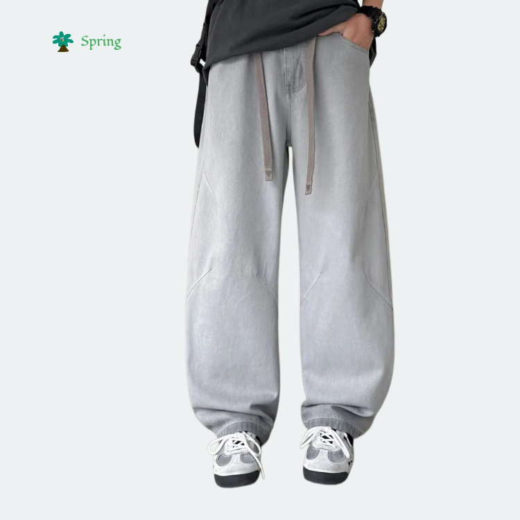 2026 Spring Teen & Adult Gradient Grey Straight Mid Rise Light Wash Adjustable Waist Button Fly Low MOQ Casual Denim Pants
