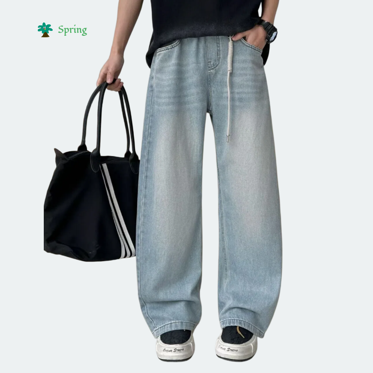 2026 Spring Teen Light Blue Denim Straight Leg Mid Waist Breathable Casual Streetwear Pants Low MOQ