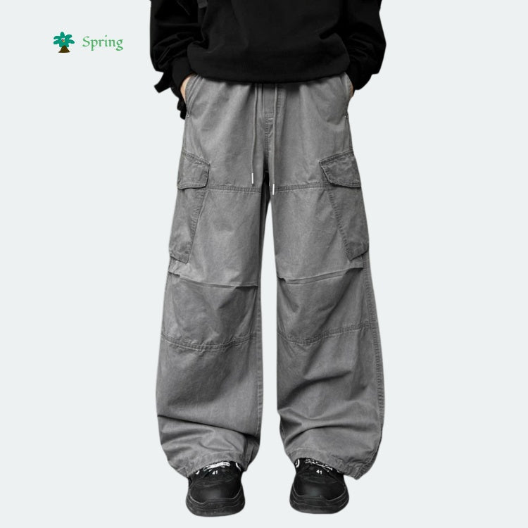 2026 Spring Windproof Breathable Heavy Duty Sand Washed Polyester/Cotton Cargo Pants Straight Leg Casual