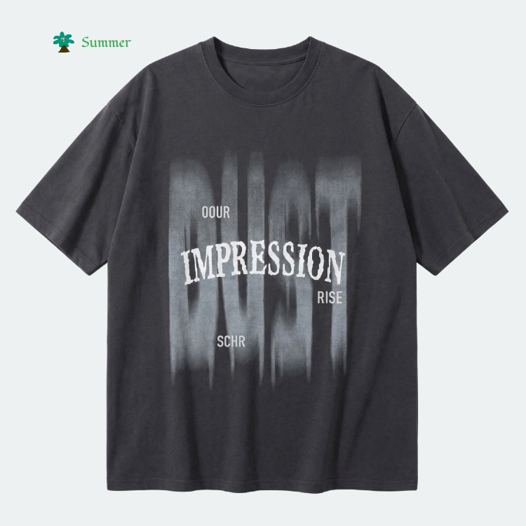 2026 Summer Trendy Brand 220 Grams Woven Print Heavy Stone Washing Crew Neck T-Shirt for Teenagers Casual Loose Tops Low MOQ