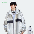 Men's Breathable Garment-Dyed Hooded Quilted Jacket Spring Casual Loose Front Logo Letter Pattern Polyester/Cotton Zipper