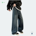 Men's Winter Vintage Blue Straight-Leg Denim Light Breathable Windproof Fleece Mid Waist Elegant Loose Fashionable Solid