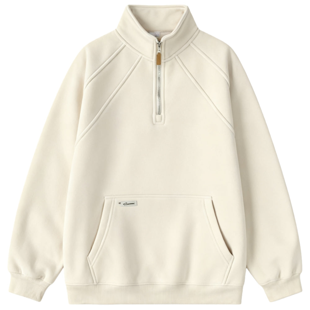 Vintage Solid Knitted Sporty Fleece Puff Sleeve Stand Collar Loose-Fitting Men Spring Wear Polyester/Cotton